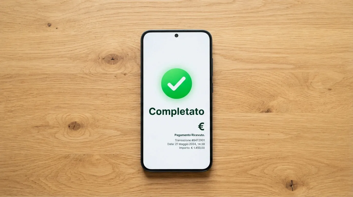 Uno smartphone che mostra la schermata di conferma di un deposito via Apple Pay completato su un casinò ADM