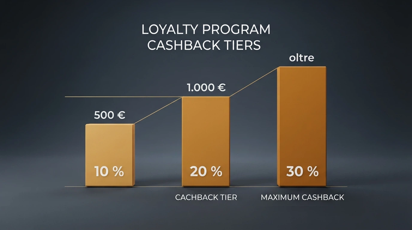 Grafico o schema che illustra il funzionamento del cashback progressivo a scaglioni