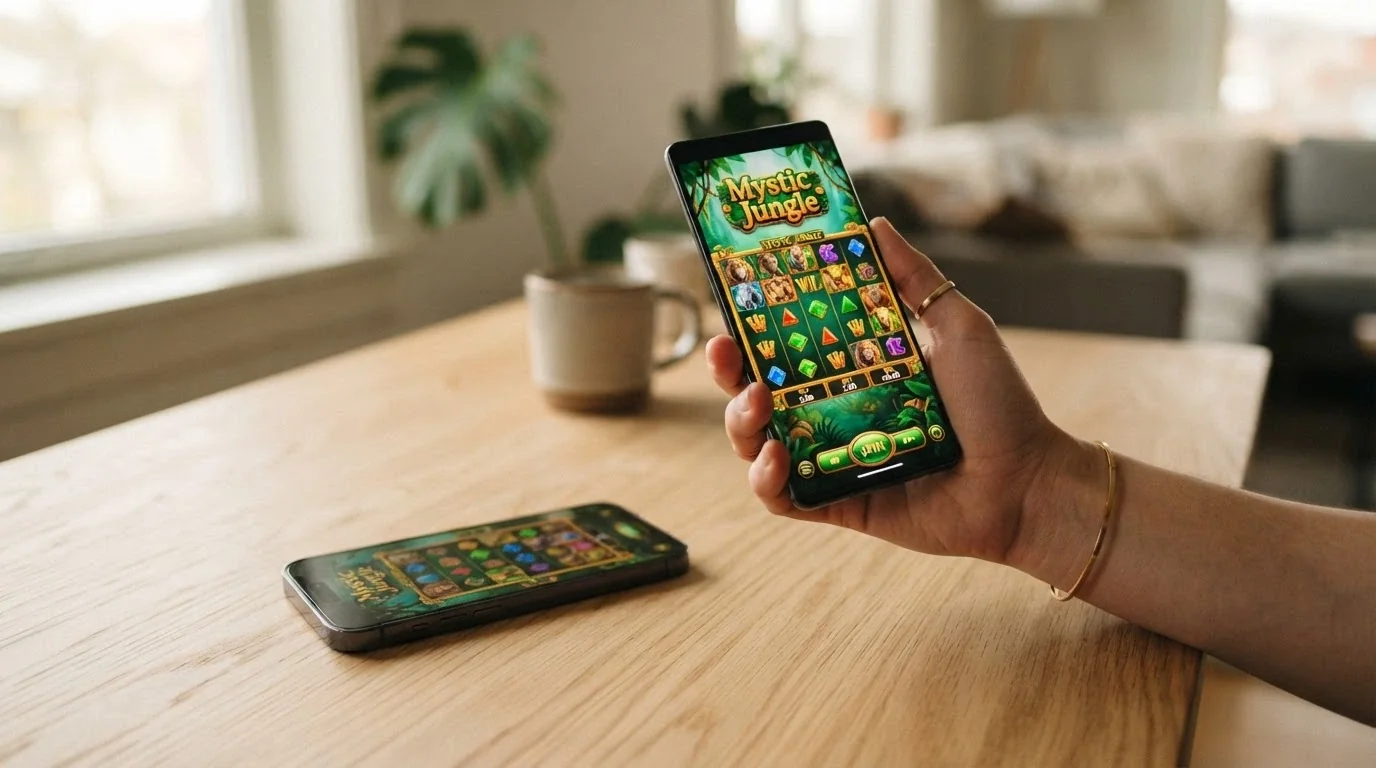 Una mano che tiene uno smartphone in verticale con una slot in esecuzione, accanto allo stesso telefono in orizzontale con la stessa slot