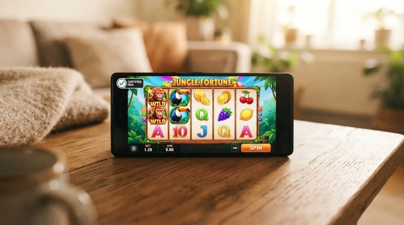 Uno smartphone in orizzontale con l'interfaccia di una slot in esecuzione e il badge ADM visibile