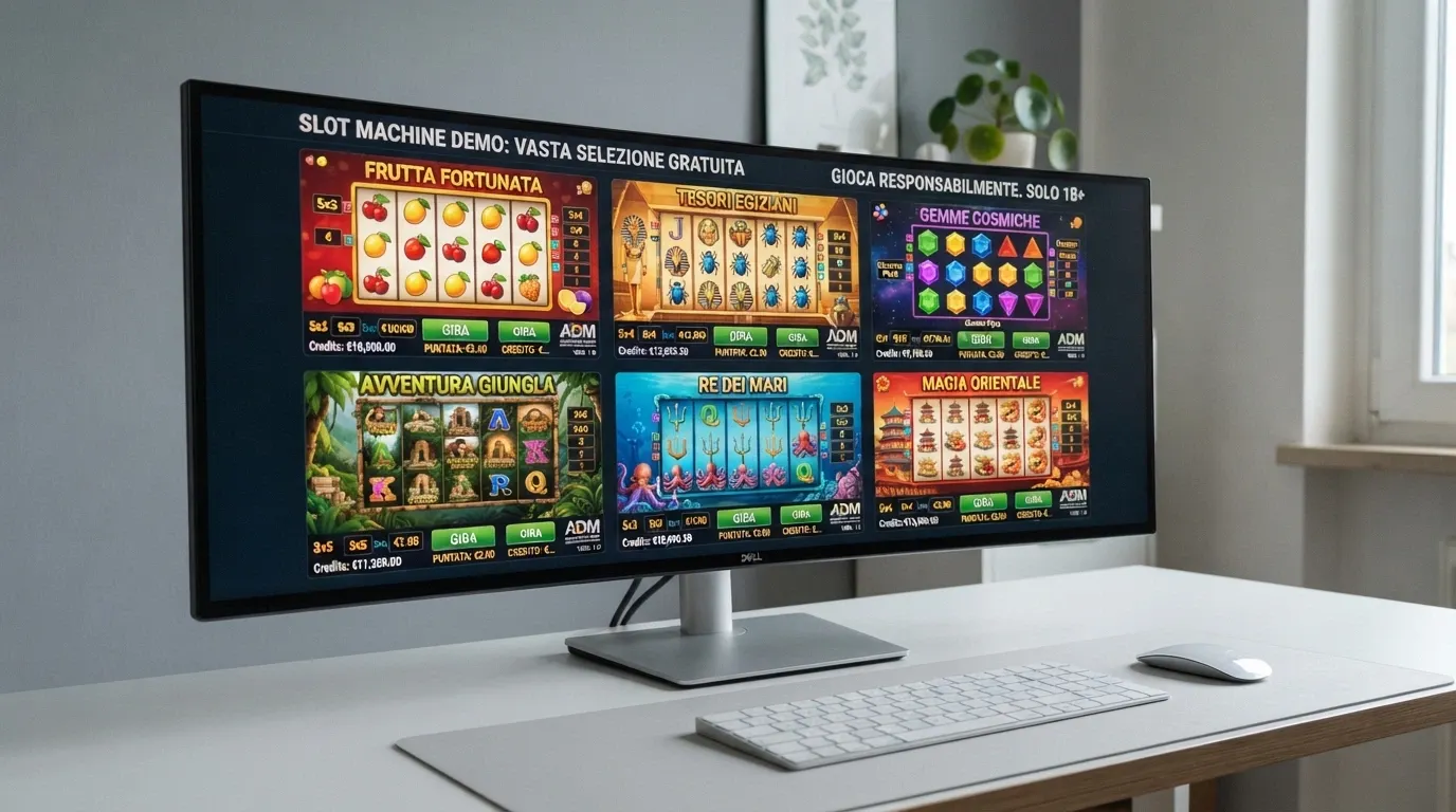Griglia di slot machine in modalità demo con provider diversificati: NetEnt, Novomatic, Pragmatic Play, Play'n GO