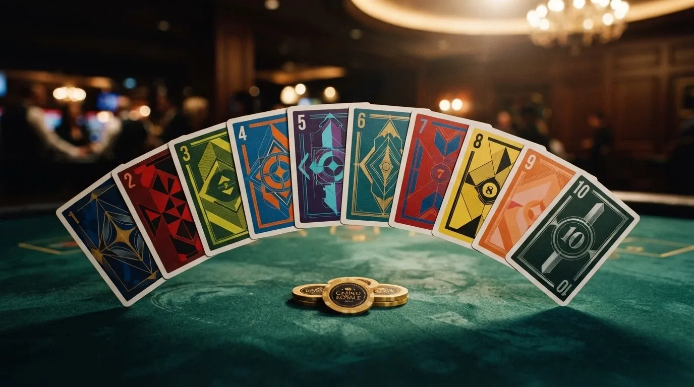 Dieci carte da gioco disposte a ventaglio, ciascuna con il logo stilizzato di un operatore diverso, su un tavolo verde con riflessi digitali