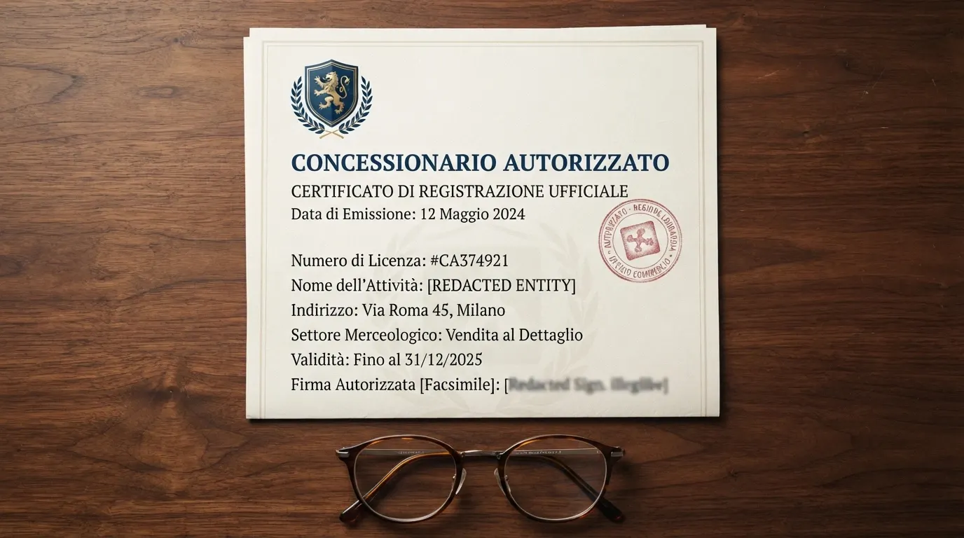 Il logo ufficiale dell'Agenzia delle Dogane e dei Monopoli su un documento digitale, con un timbro che riporta la dicitura «Concessionario Autorizzato» e la data di rilascio