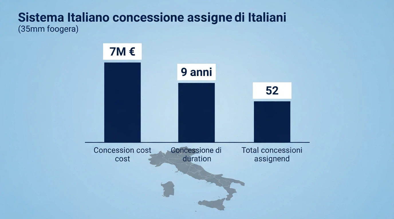 Una rappresentazione visiva del sistema concessorio italiano: mappa degli operatori autorizzati con indicazione del costo di concessione