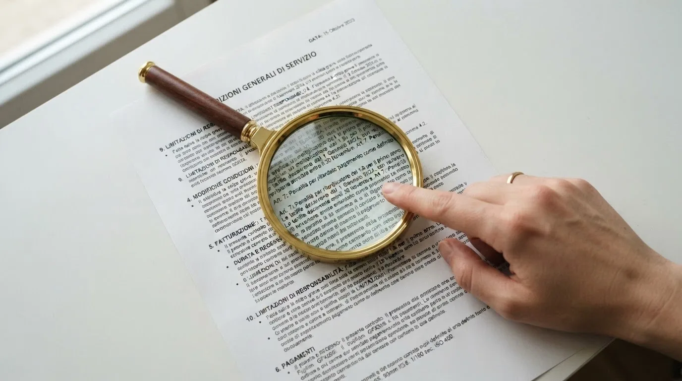 Terms and conditions di un'offerta bonus evidenziate con una lente di ingrandimento sulle clausole di requisito di puntata e scadenza