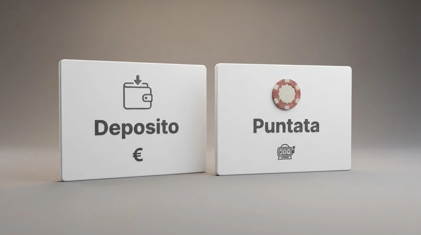 Due riquadri affiancati: uno etichettato «deposito» con il simbolo del portafoglio, l'altro «puntata» con una fiche da gioco