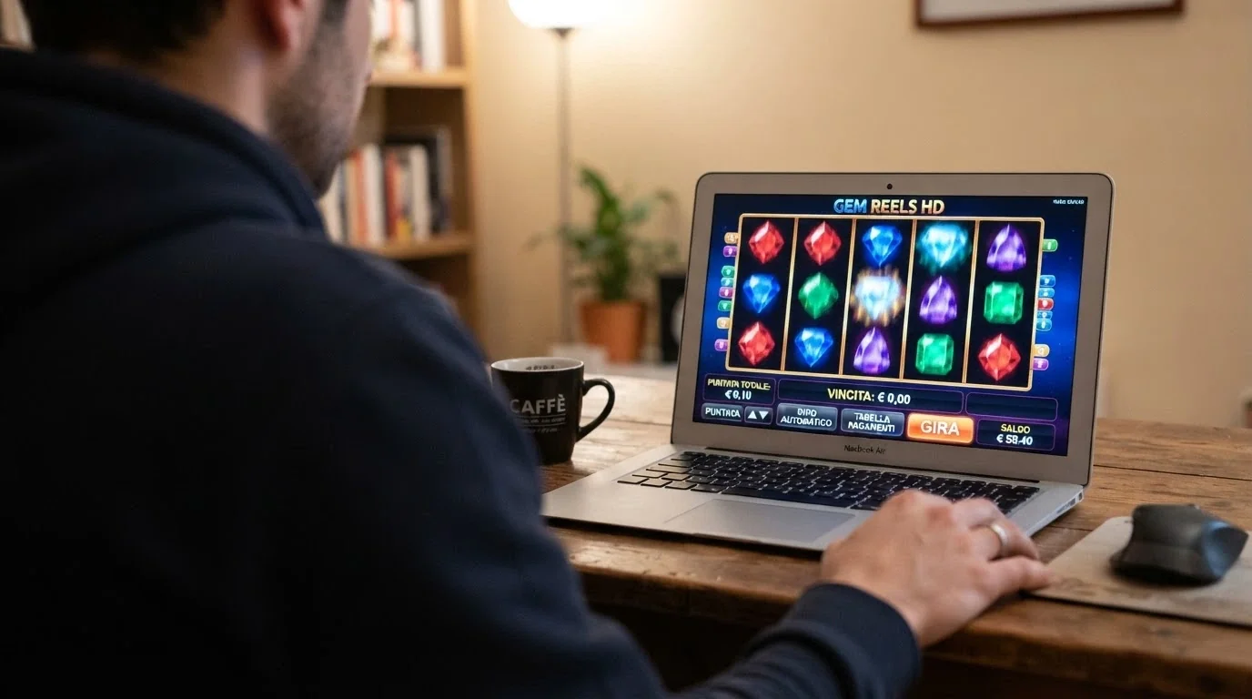 L'interfaccia di una slot machine online con il selettore della puntata posizionato su 0,10 €