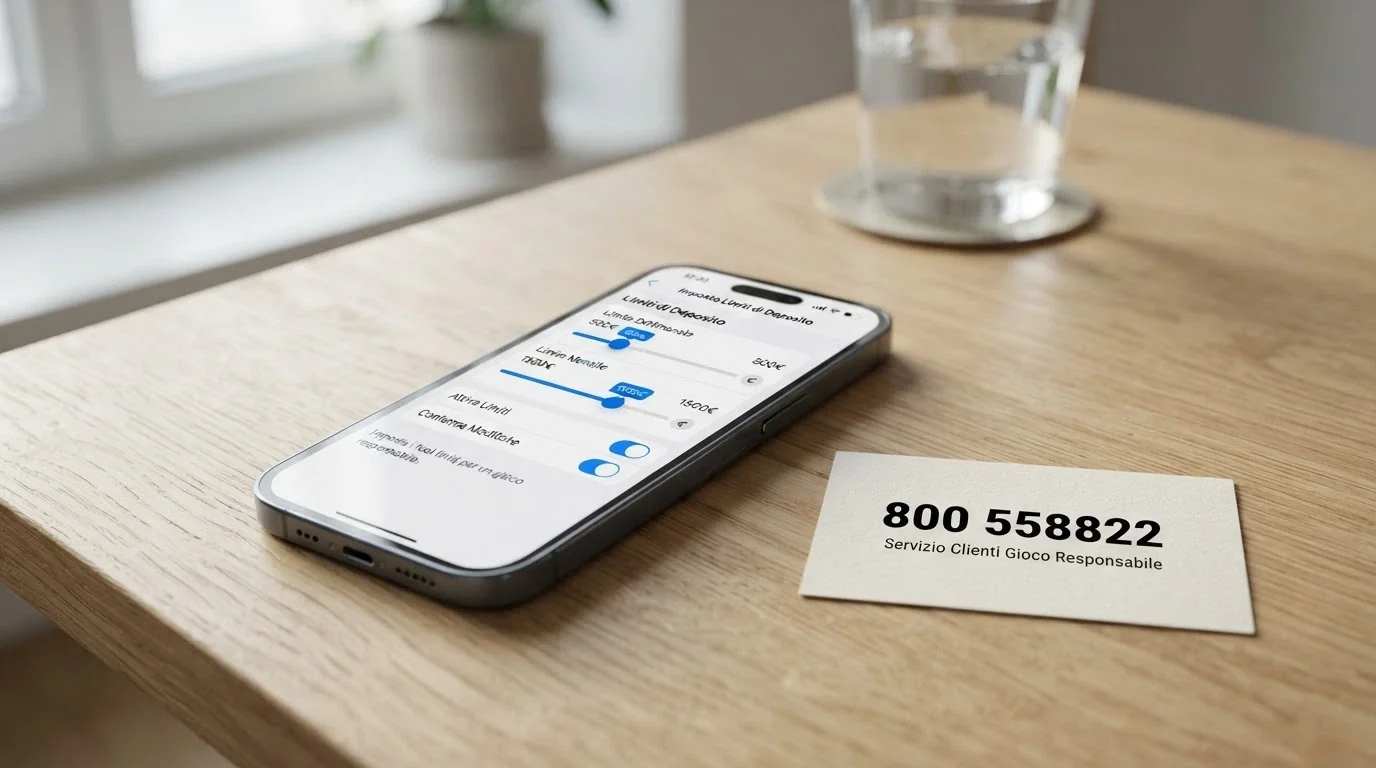 Un'interfaccia di impostazione dei limiti di deposito con le opzioni settimanale e mensile, accanto al numero verde 800 558822