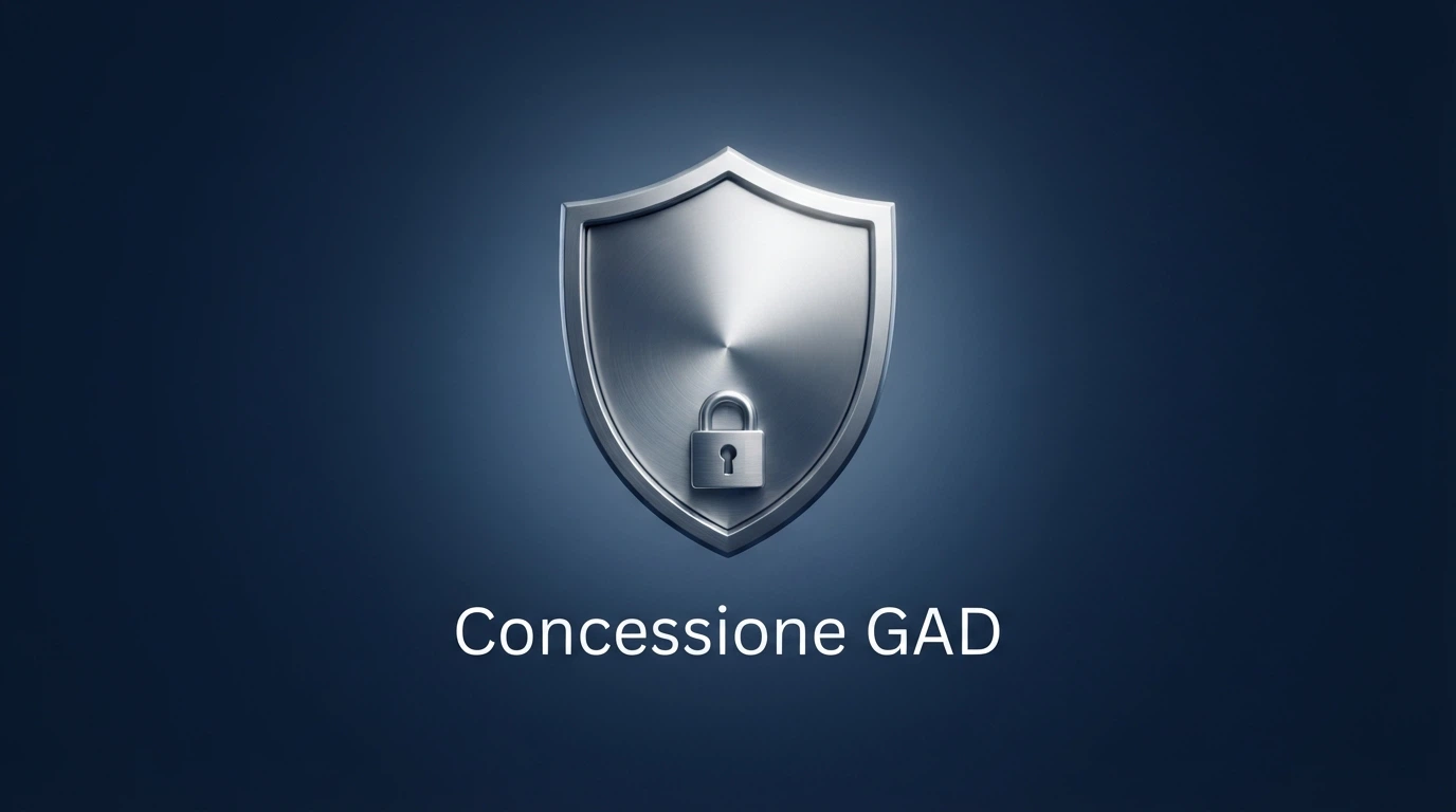 Il logo ufficiale dell'ADM accanto al simbolo del lucchetto su sfondo blu istituzionale, con la dicitura «concessione GAD» in evidenza