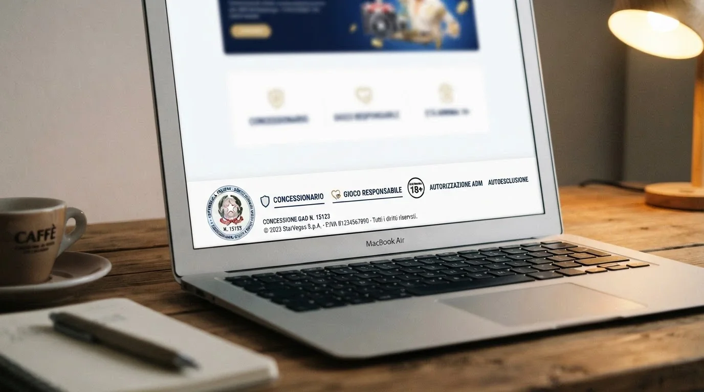 Il logo ADM e il numero di concessione visibili nel footer di un operatore autorizzato italiano