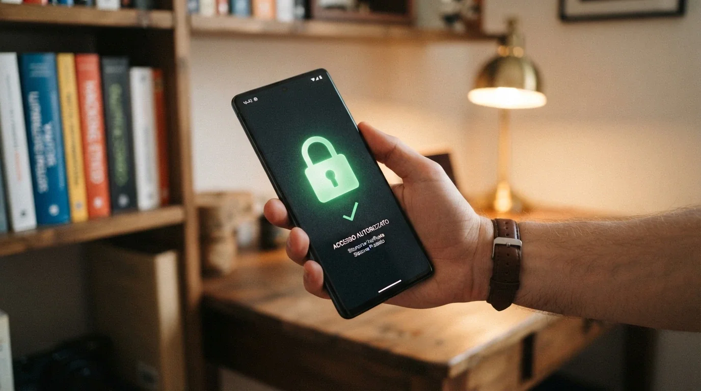 Il logo ADM su uno smartphone con un lucchetto verde e la scritta «concessionario» in sovrimpressione