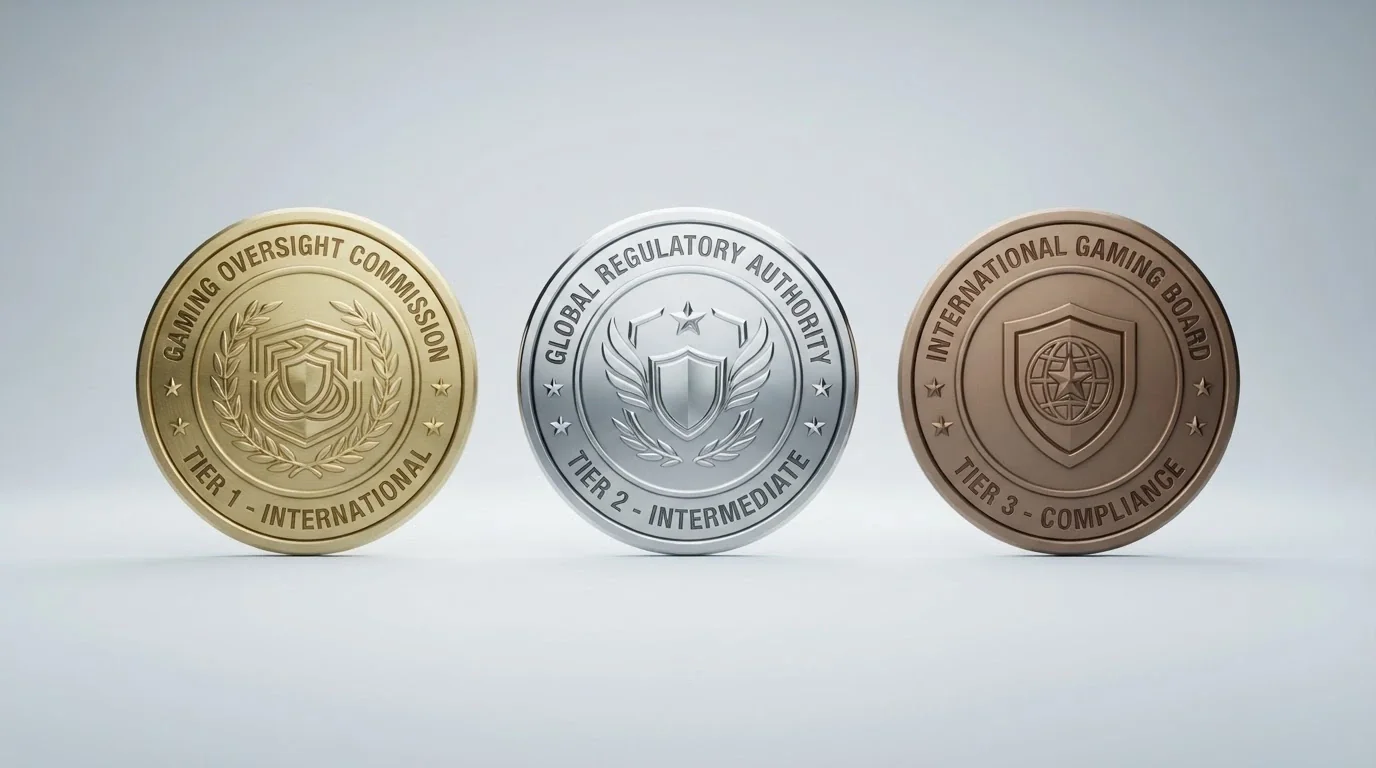 Tre sigilli di licenza affiancati — Curaçao eGaming, Malta Gaming Authority e Anjouan — con i relativi loghi e numeri di registrazione