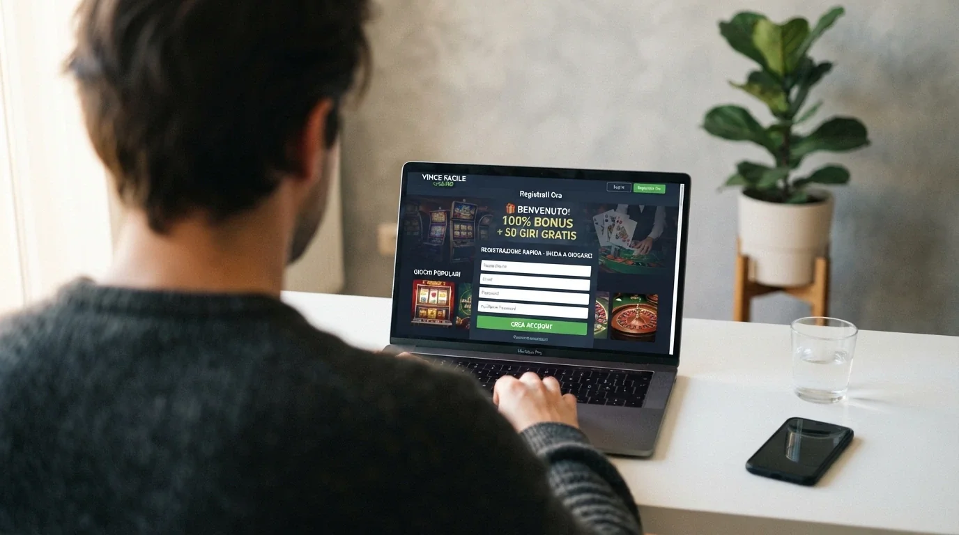 Interfaccia di registrazione di un casinò online con licenza ADM e sezione bonus senza deposito in evidenza