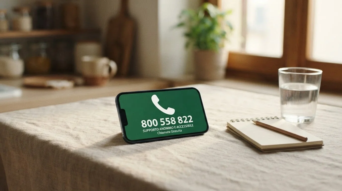Uno smartphone con la cornetta verde alzata e il numero 800 558 822 in grande evidenza sullo schermo, accanto al logo dell'Istituto Superiore di Sanità