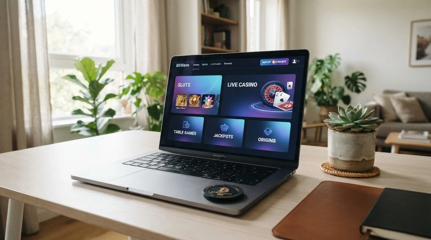 Interfaccia moderna di un casinò online lanciato nel 2026 con design pulito e opzioni di deposito in criptovaluta