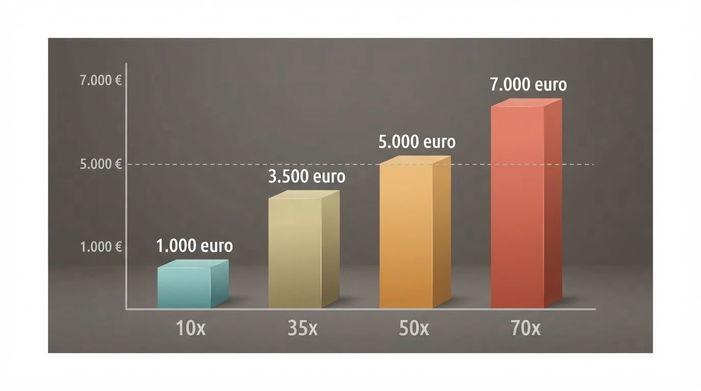 Tabella che mostra il turnover richiesto per diversi moltiplicatori di wagering applicati a un bonus da 100 €