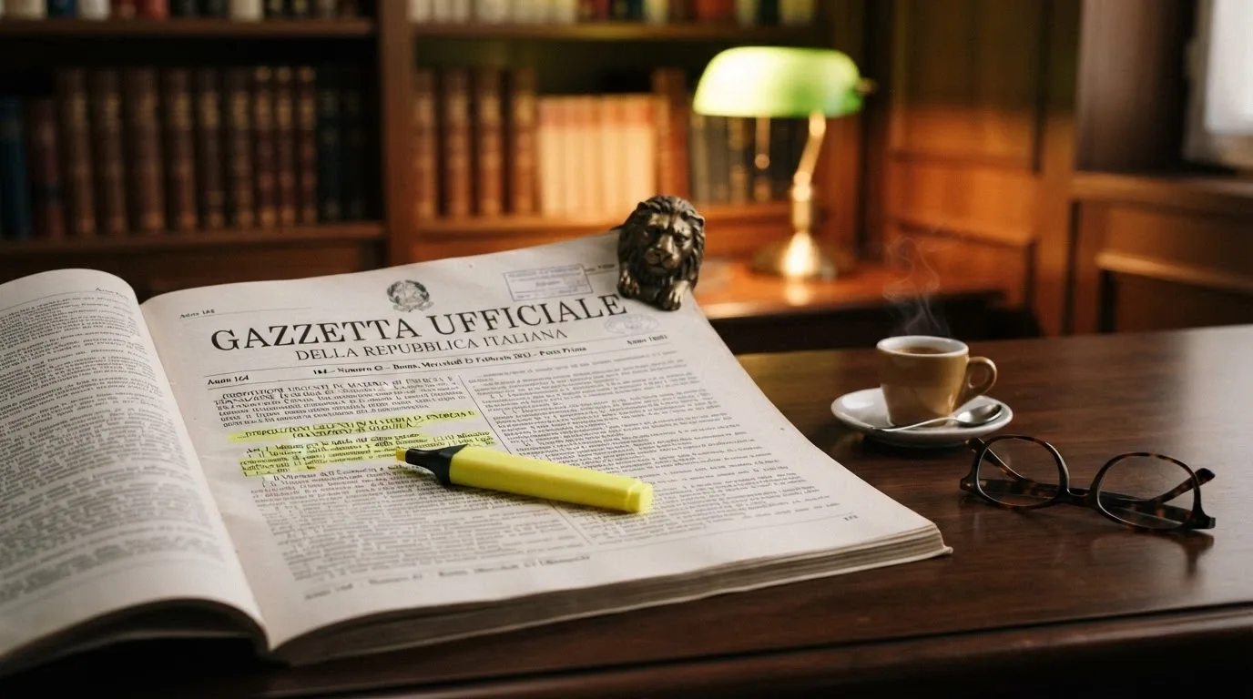La Gazzetta Ufficiale italiana aperta sulla pagina del D.Lgs. 41/2024, con evidenziatore sui commi relativi alle concessioni di gioco