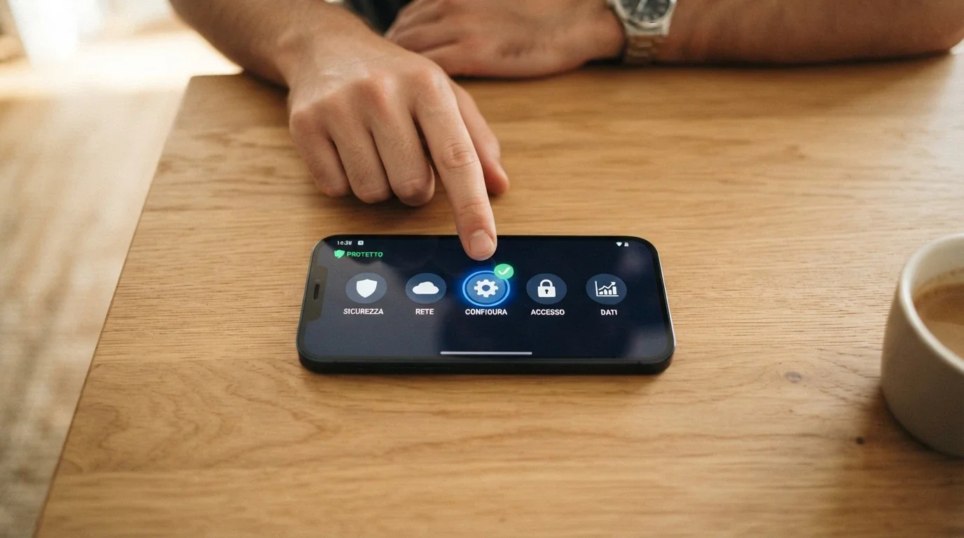 Una mano che seleziona un'app casinò tra una rosa di icone, con spunta verde e simbolo ADM