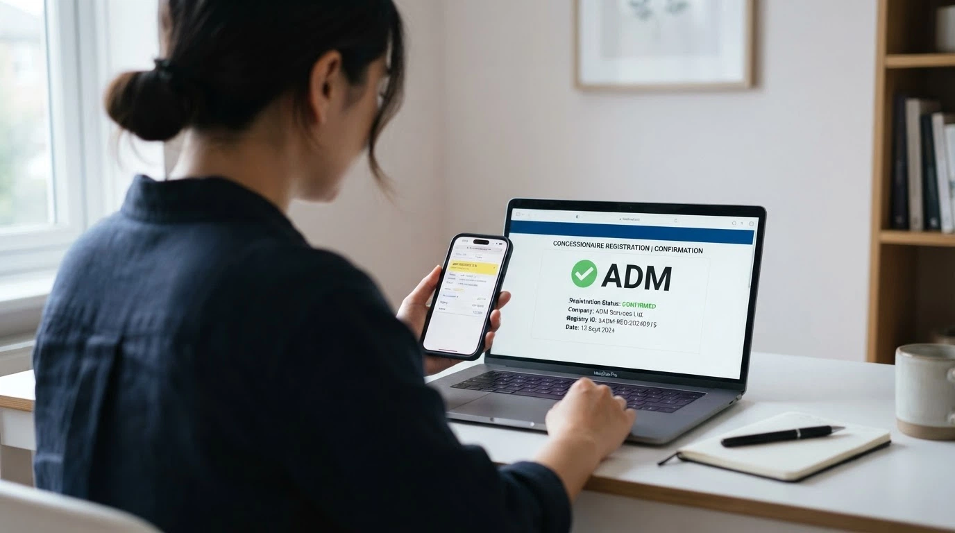 Un giocatore che consulta il registro ADM sul telefono prima di cliccare «Registrati» sullo schermo del computer