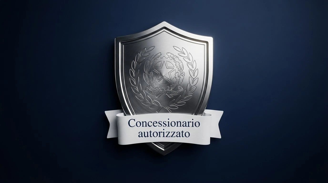 Il logotipo ufficiale dell'Agenzia delle Dogane e dei Monopoli accanto alla dicitura «Concessionario autorizzato» su sfondo istituzionale