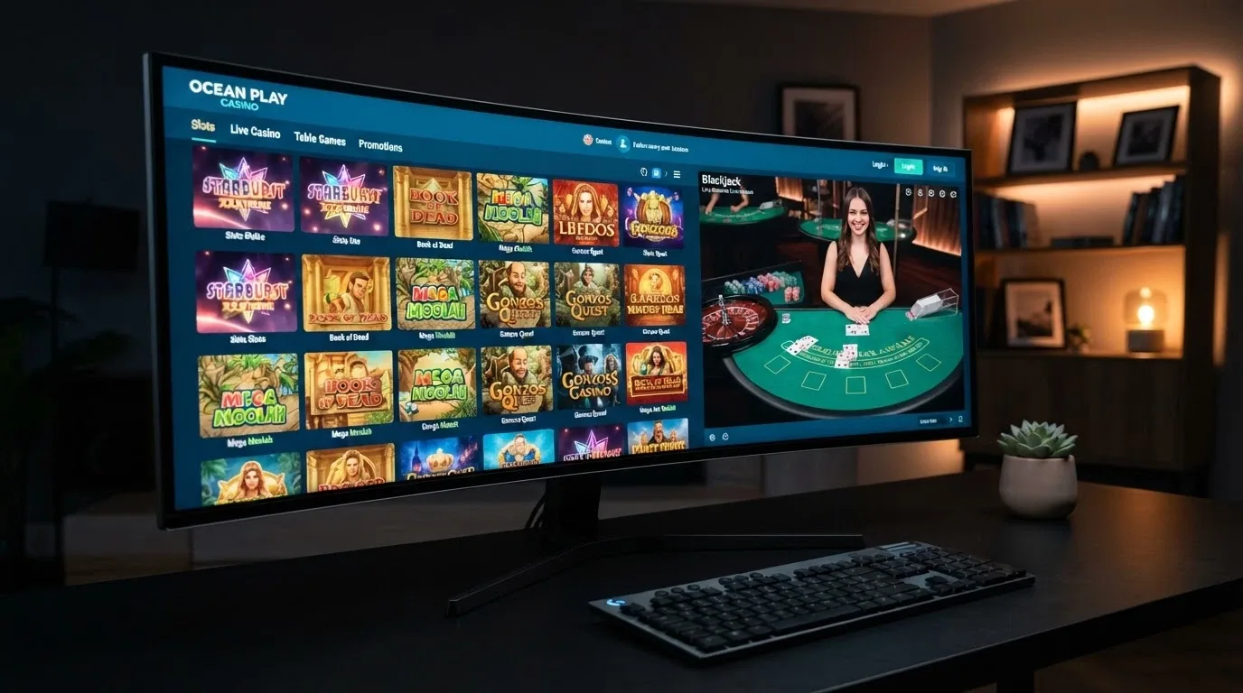 Una libreria di giochi con le vetrine di tre provider principali — icone di slot Pragmatic Play, un tavolo live Evolution e una slot NetEnt