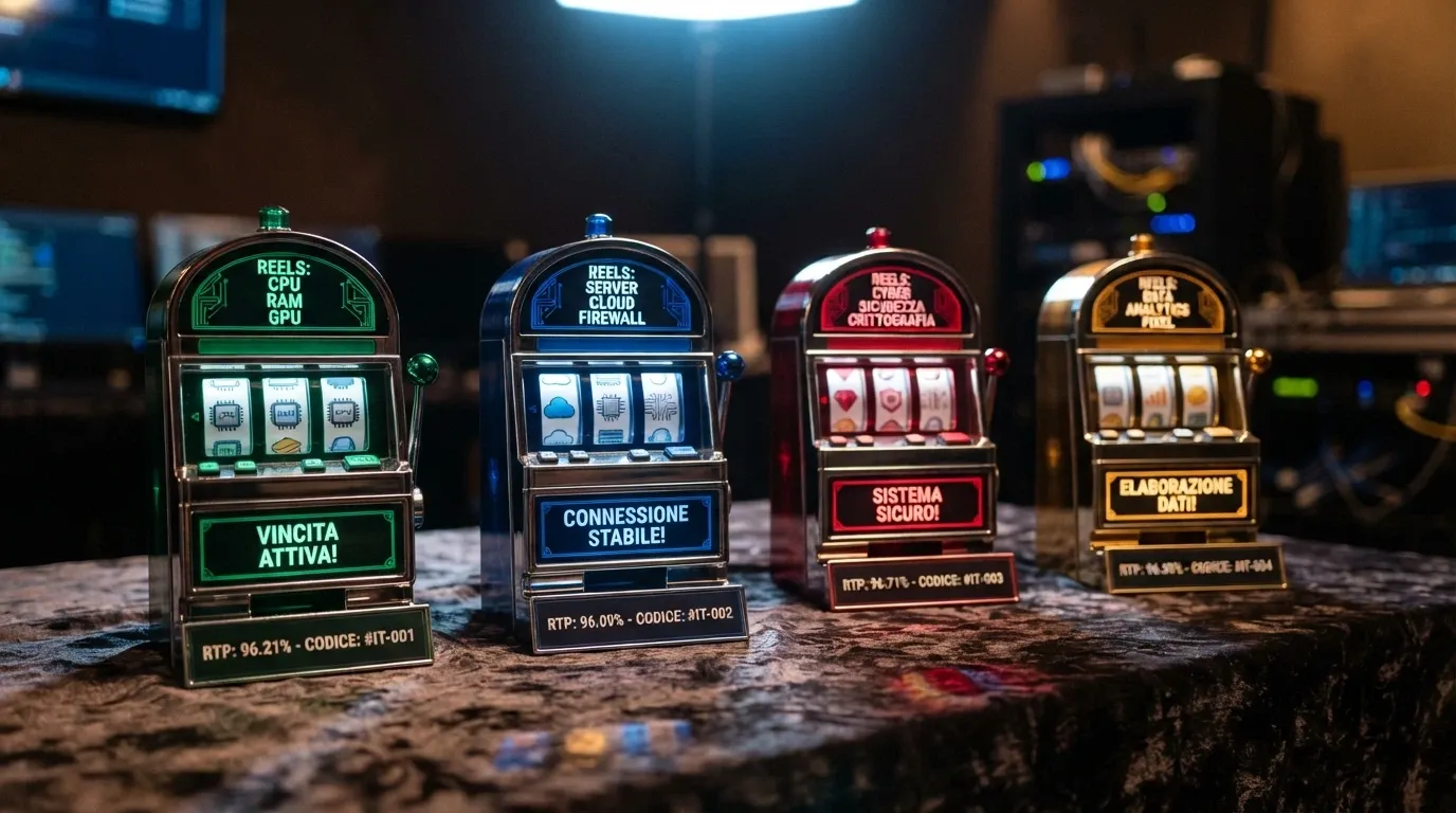 Quattro slot machine affiancate in miniatura: Book of Dead, Starburst, Big Bass Bonanza, Gates of Olympus con le percentuali RTP in evidenza