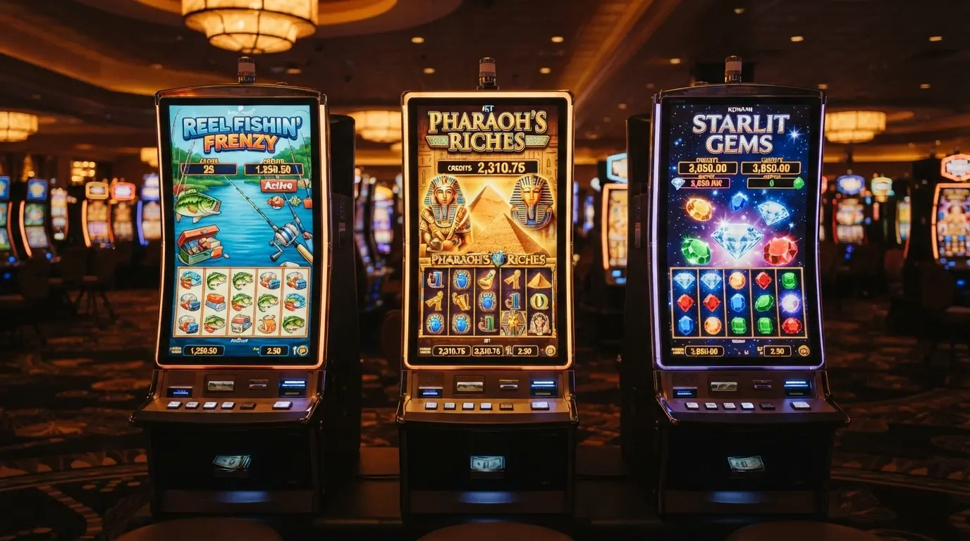 Tre slot machine affiancate con i rispettivi valori di RTP e volatilità in evidenza